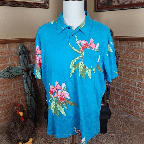 Cubavera Tropical Floral Polo Men's Shirt Turquoise Size XXL - Picture 2 of 6